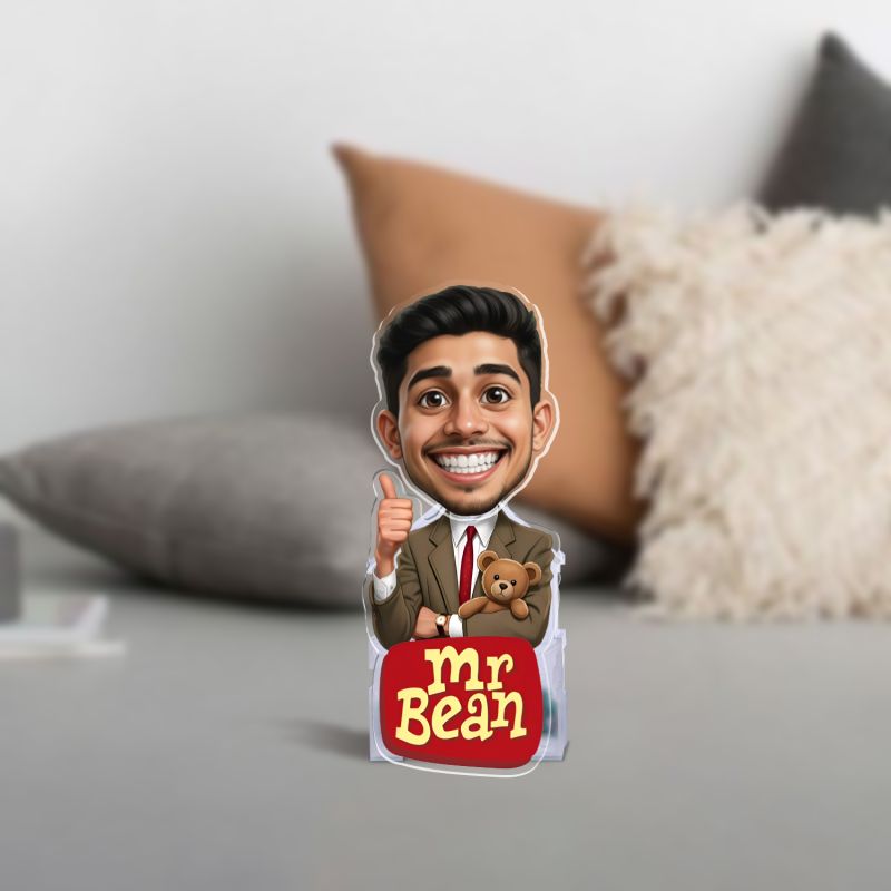 Personalized Mr Bean Theme Funny Face Cutout Caricature with Shaking Head Features Funny Birthday Gift for Boys & Friends Battery Powered Moving Head Idol for Car Dashboard & Tabletop